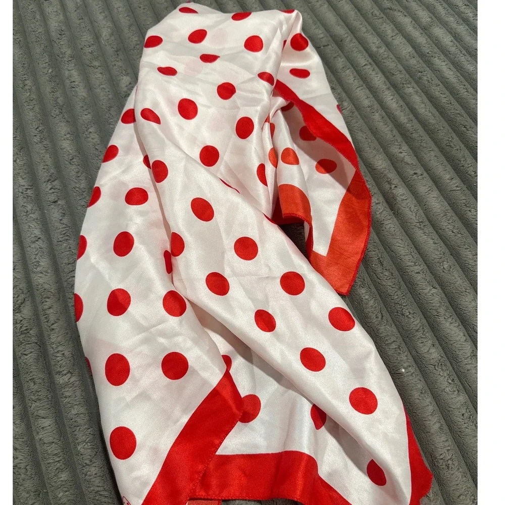 SunKyungSa Red White Polka Dot Square Scarf Satin Feel 34x34 Retro Accessory
